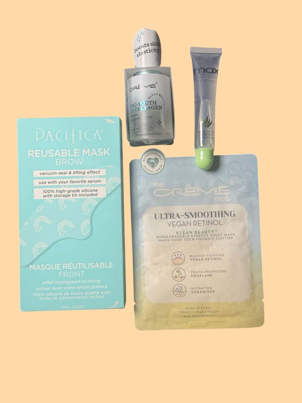 Beauty Bundle featuring Pacifica Reusable Brow Mask, The Crème Shop Collagen